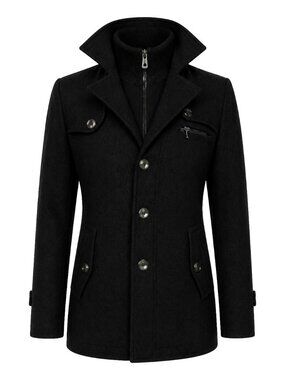 Vintage Matchstick Men’s Black Layered Peacoat Mock Neck Jacket Size M